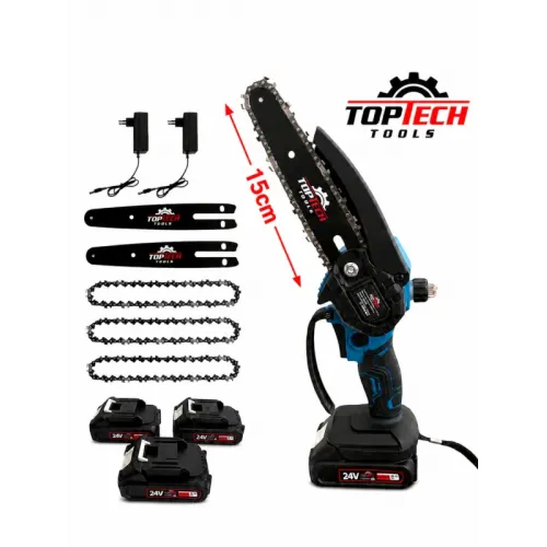 Επαναφορτιζόμενο Kλαδευτικό Αλυσοπρίονο TOPTECH Με Αυτόματη Λίπανση και 3 Μπαταρίες 24V/5AH